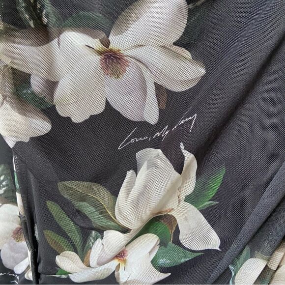 All Saints Ulla Alessandra Midi Black Dress Floral Bodycon Size 2 - Picture 12 of 16